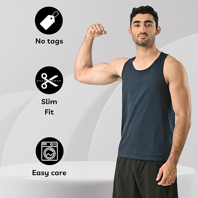 POFF Men’s Tank Top 3-Pack – Sleeveless Shirts for Gym & Workout, 100% Cotton Muscle Fit, Breathable Athletic Wear
