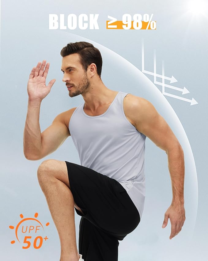 MAGCOMSEN Men's UPF 50+ Tank Top Quick Dry Summer Workout Muscle Sleeveless Shirts for Swim Beach Bodybuilding