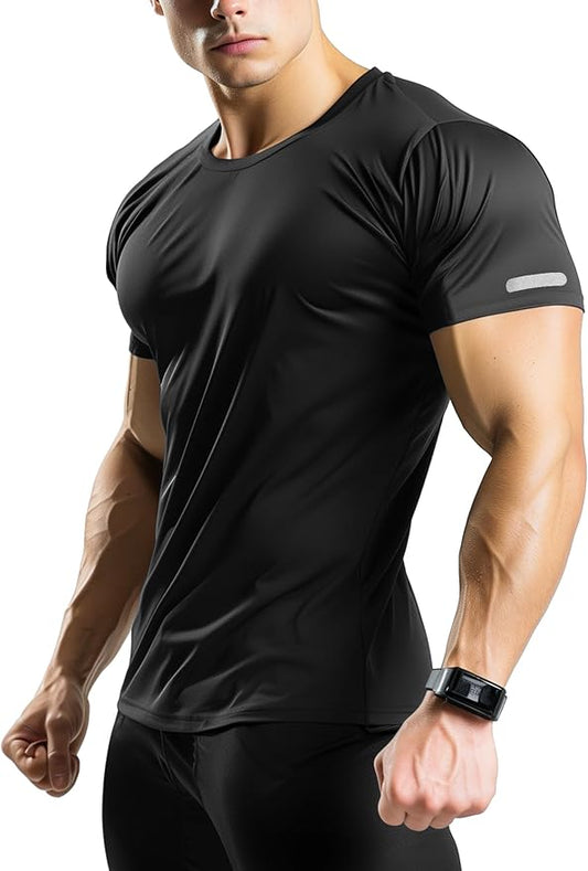 Mens Workout Shirts Fitted, Quick Dry Gym Tshirts Running Athletic Top Moisture Wicking Tee