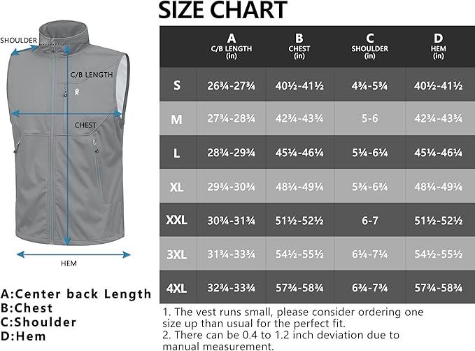 Little Donkey Andy Men's Lightweight Softshell Vest Windproof Sleeveless Jacket for Travel Hiking Running Golf