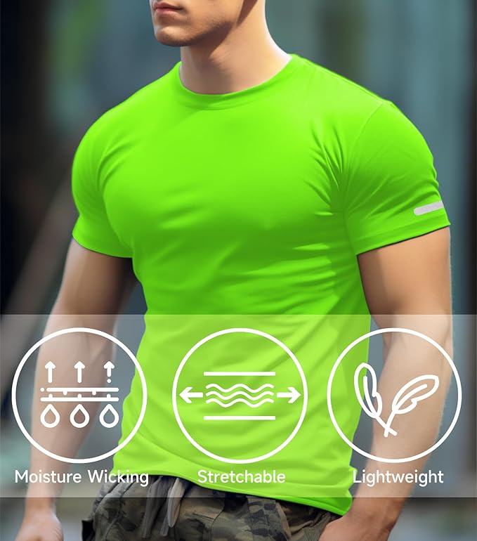 Mens Workout Shirts Fitted, Quick Dry Gym Tshirts Running Athletic Top Moisture Wicking Tee