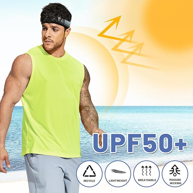 MIER Men's Workout Tank Tops UPF 50+ Swim Shirts Quick Dry Running Sleeveless UV Protection Muscle Tees