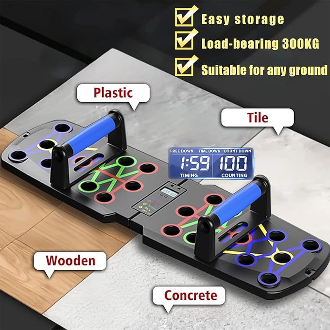 Push Up Board for Men, Push Up Bar at Home Workout Equipment, Pushup Handles Home Gym Exercise Fitness Equipment Portable Foldable with Counter and Wrist guards