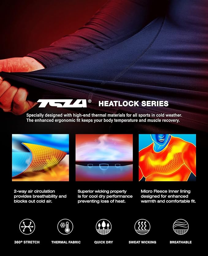 TSLA Men's Thermal Long Sleeve Compression Shirts, Athletic Base Layer Top, Winter Gear Running T-Shirt