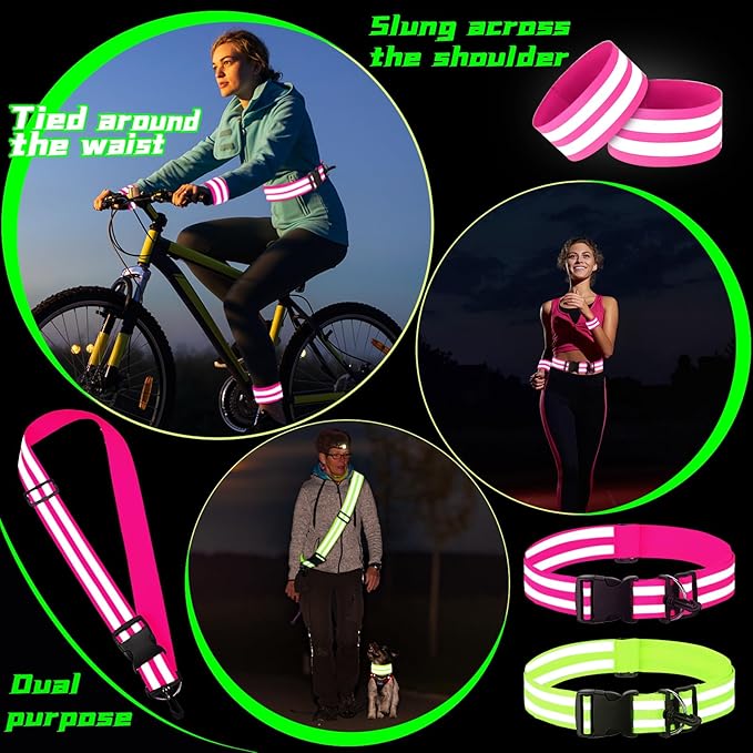 Saintrygo 6 Pcs Reflective Sash for Walking at Night Reflective Strap Arm Band High Visibility Belt Safety Ankle Strap for Visibility Vest Clothing Running Gear