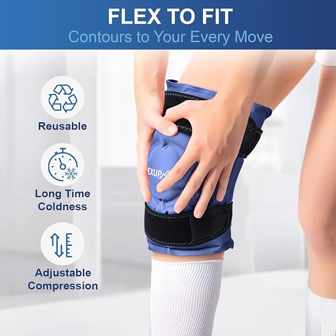 APEXUP Ice Pack for Knee Pain Relief, Large Reusable Wrap After Surgery, Flexible Gel Cold Pack for Injuries, Pain Relief for Back, Shoulder, Elbow, Ankle and Leg (Navy Blue, XXL, 1PK)