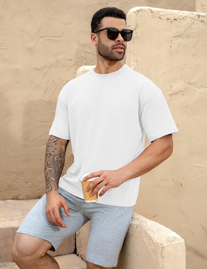 Mens Oversize Short Sleeve T-Shirts Loose Fit Solid Color Lightweight Tee Shirt Athletic Dry Fit Top