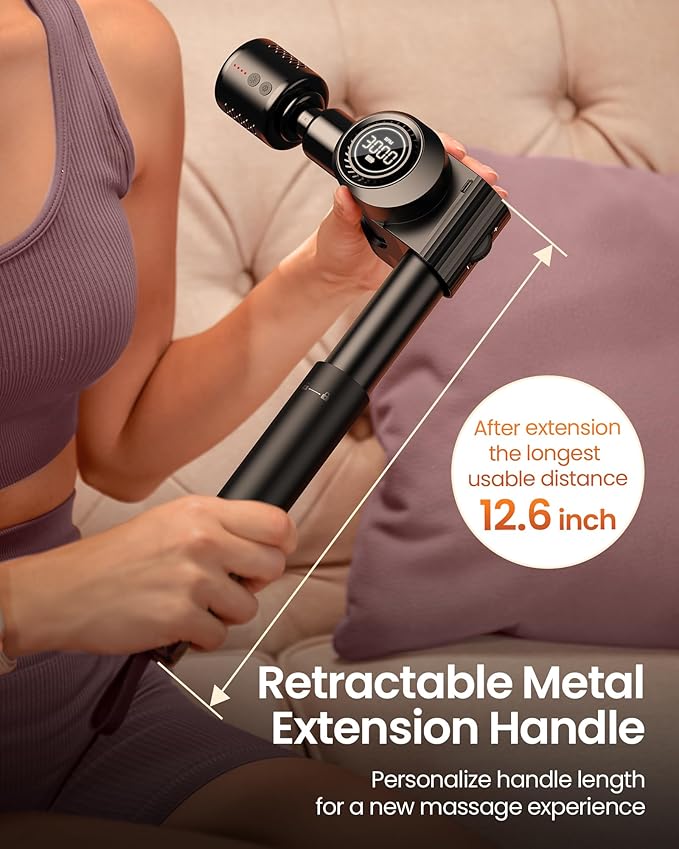 NAPRE Massage Gun with Heat and Cold Head,Deep Tissue Percussion Back Massager for Muscle/Neck/Body Pain Relief with Long Extension Retractable Handle,32-Speeds,Foldable with 5 Adjustable Angles