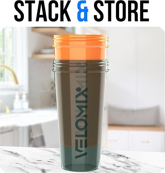 VELOMIX -2 Pack- 28 oz Protein Shaker Bottles for Protein Mixes - 2x Wire Whisk | Leak Proof Shaker Cups for Protein Shakes | Protein Shaker Bottle Pack | Shakers for Protein Shakes-Green&Orange