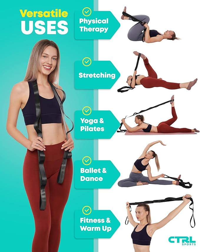 Stretching Strap Non Elastic Yoga Strap with Loops - Stretching Band for Physical Therapy, Stretch Bands for Exercise and Flexibility - Stretch Strap with 10 Loops, Hamstring & Leg Stretcher by CTRL Sports