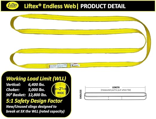 LIFTEX® - Trusted Since 1955 | 2" x 30', 1-Ply Endless Polyester Lifting Sling (V:6400; C:5000; B:12800) | Lifting Rigging Moving Towing Hoisting