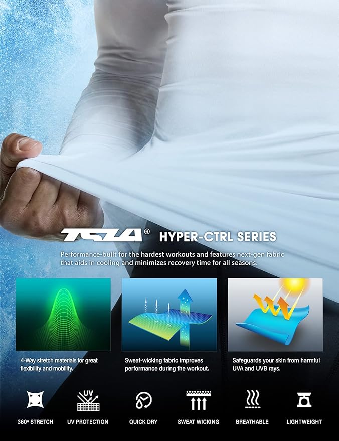 TSLA Men's UPF 50+ Compression Shirts, Cool Dry Long Sleeve Athletic Tops, Sports Baselayer Workout Shirt