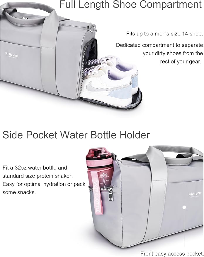 Gym Bag for Men and Women with Shoe Compartment & Wet Pocket - Duffle Bag for Travel Sports Fitness Workout Athletic, 19" Medium, Neutral Grey