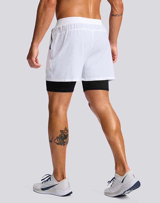 Pudolla Men's 7" Running Shorts with Zipper Pockets Quick Dry 2 in 1 Workout Gym Shorts with Liner for Tennis Yoga Training