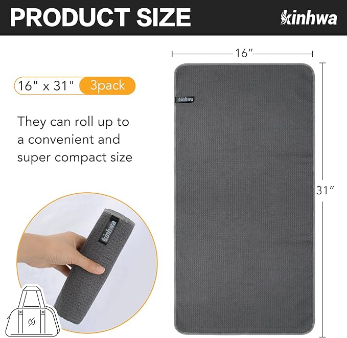 KinHwa Gym Towels - Absorbent Wicking Workout Towels, Quick Dry & Compact, Ideal for Yoga, Fitness, Treadmill or Indoor Bike
