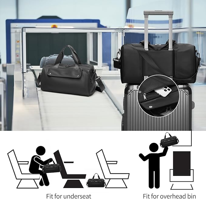 REEYEE Small Gym Bag, Black Waterproof Duffle Bag for Men Women, Cordura Workout Bag with Trolley Sleeve, Duffle Bag for Travel, Sports, Fitness, Training, Yoga, Hospital