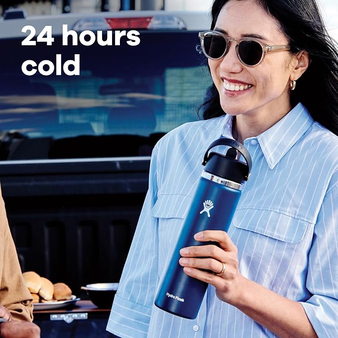 Hydro Flask Water Bottle - Insulated Stainless Steel - Wide Mouth Flex Straw Lid, Non Spill, Leakproof and Refillable in 24 Oz Botanical Bliss Coconut