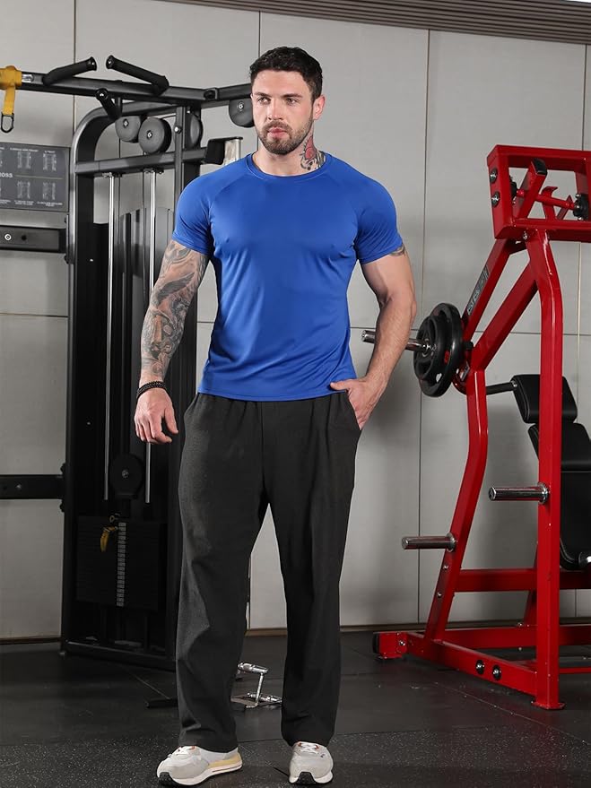 Sumolux 5 Pack Men’s Active Crew Neck T Shirts Quick Dry Athletic Running Gym Workout Short Sleeve Tee Tops Bulk