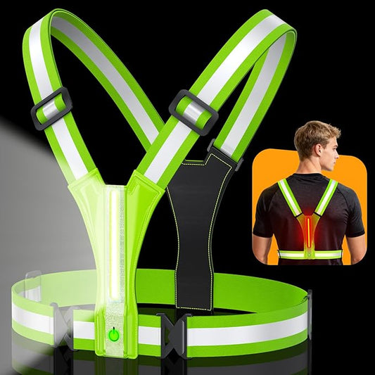 LED Reflective Vest Super Bright Lighting, 360° Visible Running Light for Runners, Waterproof Adjustable Reflective Running Vest Headlamp for Men/Women/Kids Night Walking/Running/Cycling