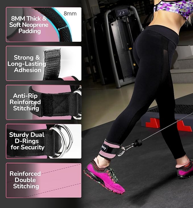 Ankle Strap for Cable Exercise Machines, Work Out Cuff Attachment Ankle Resistance Bands, Cable Kick Back Straps for Gym, Glute Workouts, Kickbacks, Leg Extensions, Hip Abductors, Booty Workouts