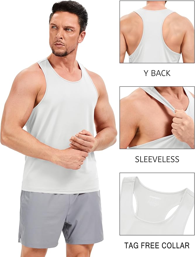 TACVASEN Mens Workout Tank Top UPF 80+ Y-Back Muscle Shirts Quick Dry Sleeveless Tee Shirt for Swim Beach Gym Athletic