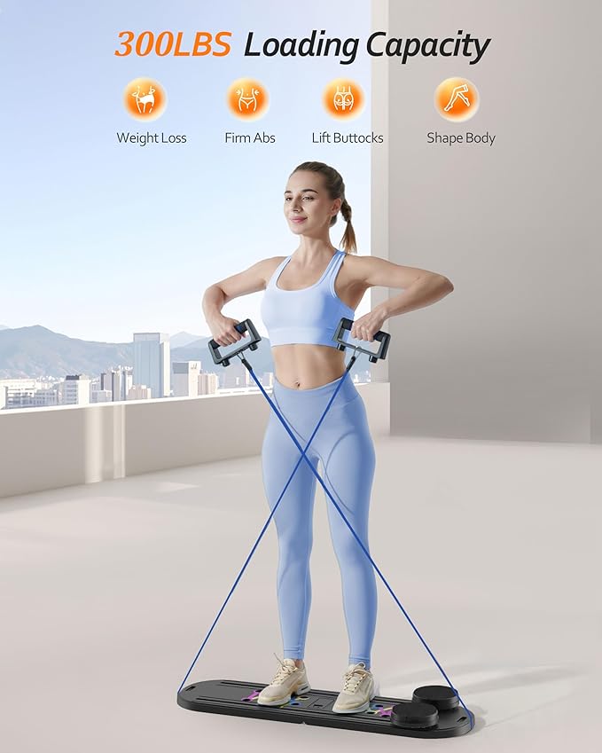 Pilates Board, Pilates Reformer Set, Pilates Machine 15-in-1 Multifunctional Abdominal Board for Home Office Workout, Foldable Portable Pilates Reformer Board for Women