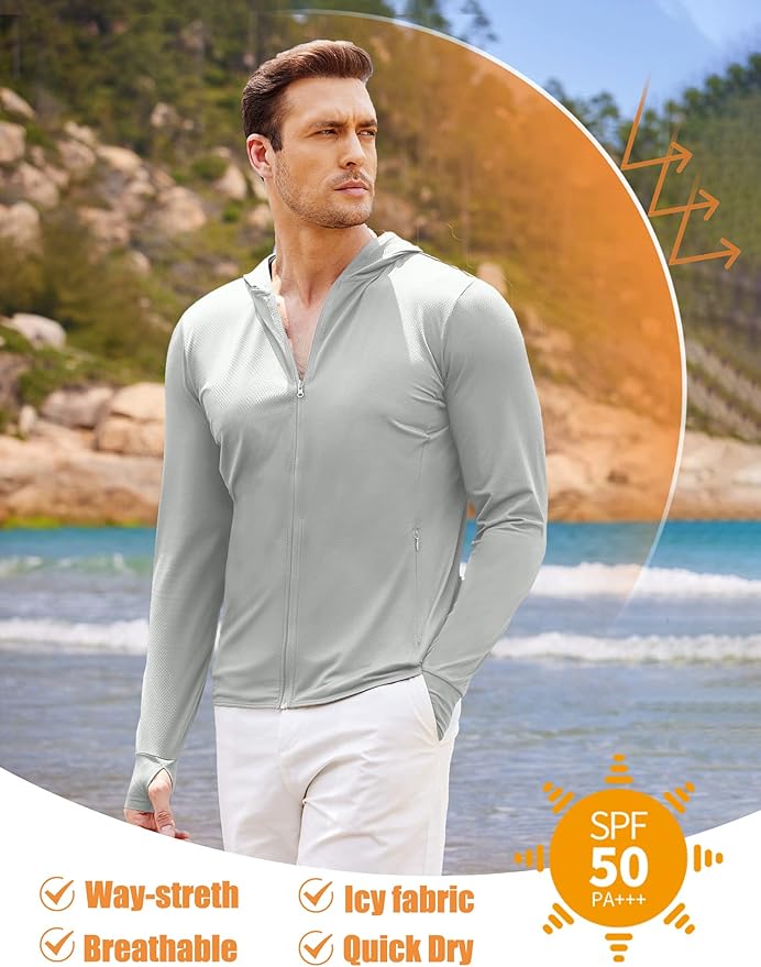 COOFANDY Men Full Zip UPF 50 Sun Protection Hoodie Jacket Long Sleeve Lightweight Breathable UV Shirts with Pockets