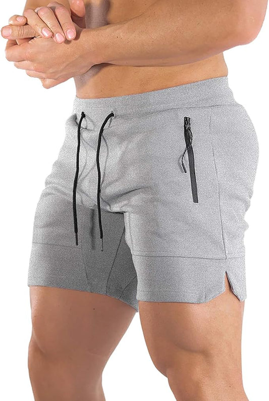 PIDOGYM Men's 5" Gym Workout Shorts,Fitted Jogging Short Pants for Bodybuilding Running Training with Zipper Pockets