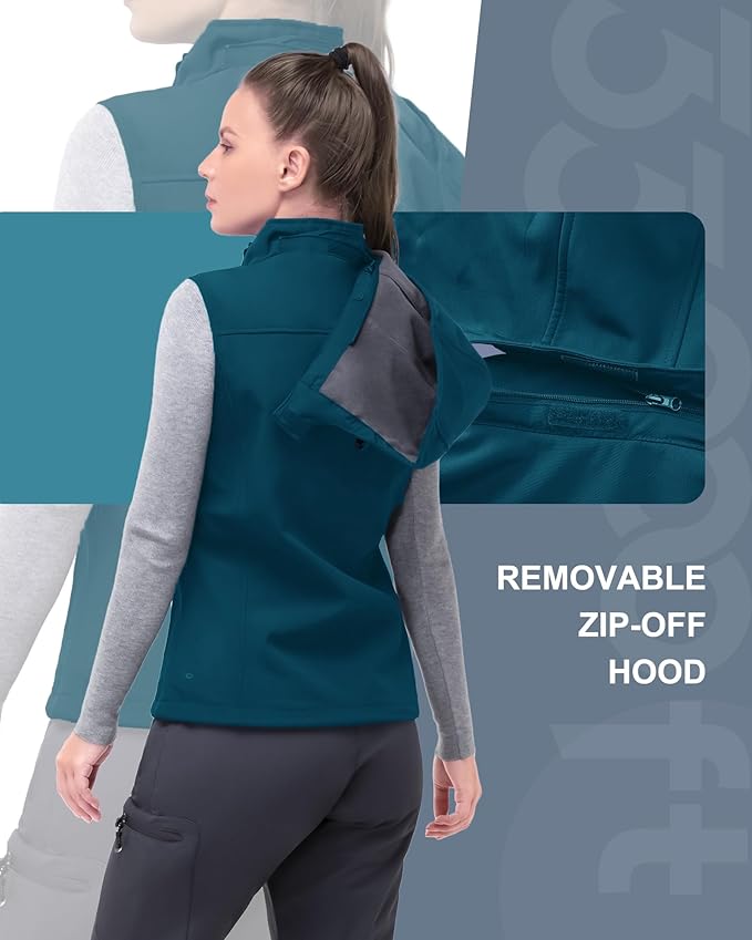 33,000ft Women's Hooded Lightweight Softshell Vest Fleece Lined Windproof Zip Up Sleeveless Jacket for Hiking Golf Running