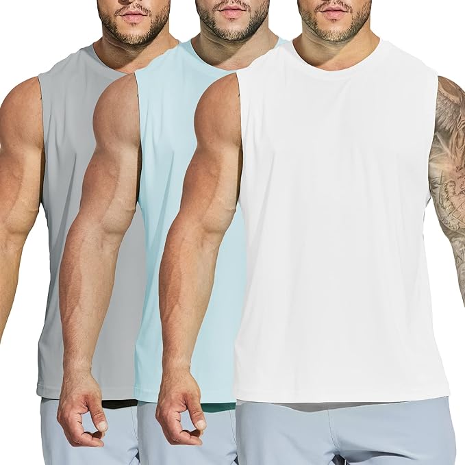 MIER Men's Workout Tank Tops UPF 50+ Swim Shirts Quick Dry Running Sleeveless UV Protection Muscle Tees