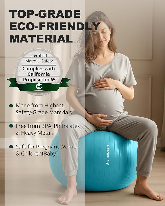 Trideer Extra Thick Yoga Ball Exercise Ball, 5 Sizes Gym Ball, Heavy Duty Ball Chair for Balance, Stability, Pregnancy, Quick Pump Included