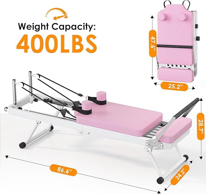 SogesPower Pilates Reformer Machine for Home Gym Workout, Foldable Pilates Equipment with High Strength Alloy Springs for Beginners, Up to 400lbs