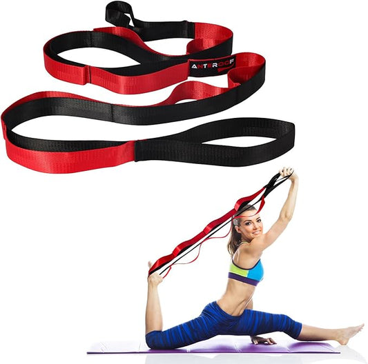 Durable Non-Elastic Stretch Strap for Physical Therapy and Yoga, 10 Loops Stretching Band for Pilates, Flexibility, Exercise - Ideal for Men & Women