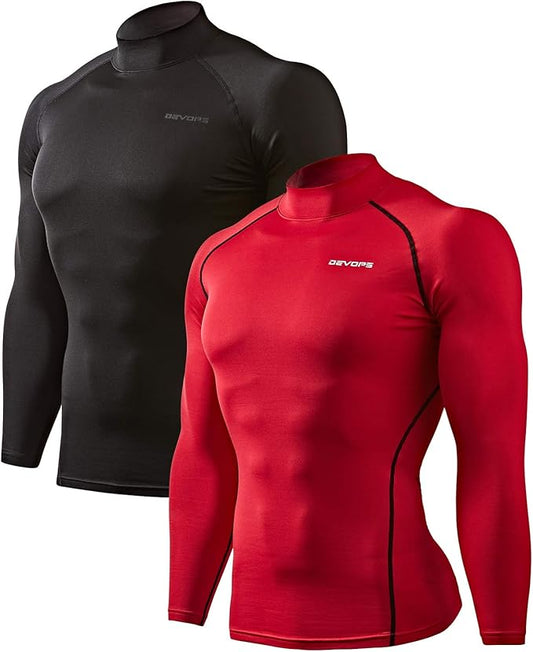 DEVOPS 2 Pack Men's Thermal Turtle Mock Neck Shirts, Compression Long Sleeve Tops and Hoodies