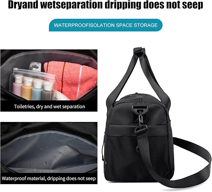 Small Gym Bag Duffel Bag for Men Women with Shoe Compartment Ideal for Sports,Travel,and Overnight Trips, Athletic Gear Workout Weekender Bags, Black