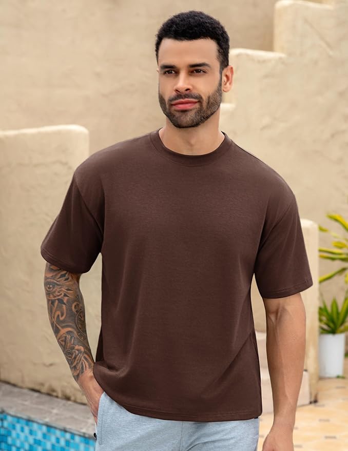 Mens Oversize Short Sleeve T-Shirts Loose Fit Solid Color Lightweight Tee Shirt Athletic Dry Fit Top