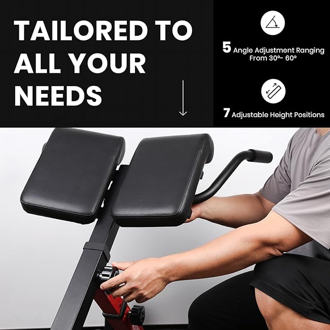 LIONSCOOL Heavy-Duty Adjustable Roman Chair - Back Extension Bench with Multiple Adjustment Functions- Hyperextension Bench Perfect for Home Gym