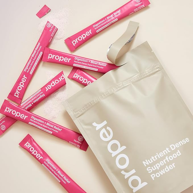 Proper, The Pinks Digestion and Bloat Relief. Drink Mix with Gut Health Probiotics, Prebiotics, Beet Root & Enzymes for Digestive Support. Bloating and Microbiome Supplement for Women and Men