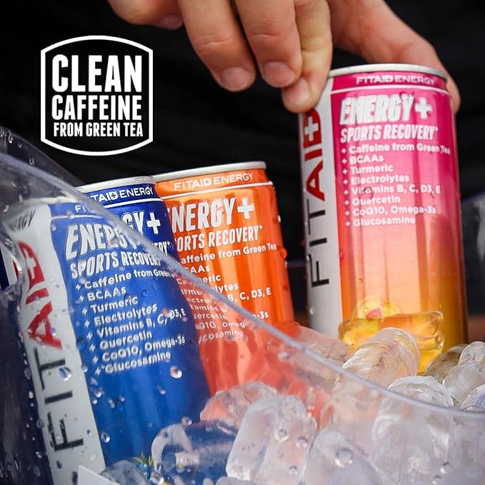 FITAID ENERGY, 200mg Natural Caffeine, Keto, Blackberry Pineapple, Optimum Performance Formula: BCAAs, Quercetin, Electrolytes, Omega-3s, 15 calories, Paleo, Vegan & Gluten-Free 12 Fl Oz (Pack of 24)