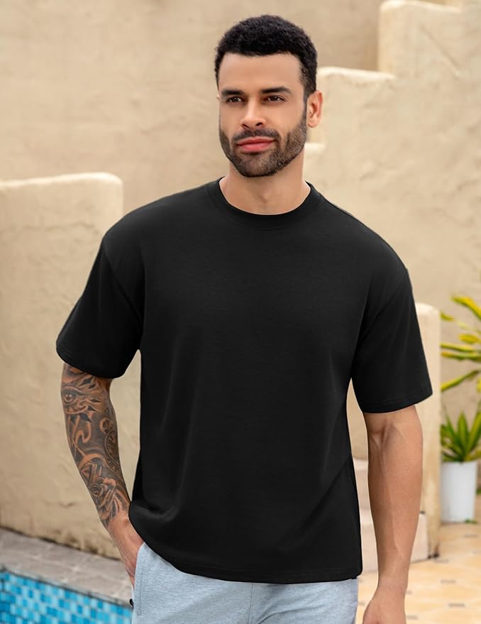 Mens Oversize Short Sleeve T-Shirts Loose Fit Solid Color Lightweight Tee Shirt Athletic Dry Fit Top