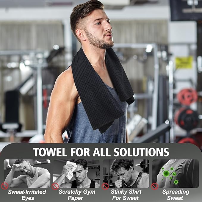Microfiber Gym Towels for Working Out, Quickly Dry Yoga Towels for Men & Women Tennis, 16 Inch x 27 Inch, 6 Pack, Black