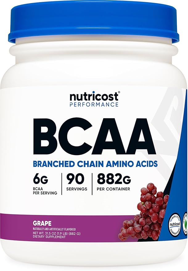 Nutricost BCAA Powder (Grape, 90 Servings) - Optimal 2:1:1 Ratio, Vegetarian, Non-GMO