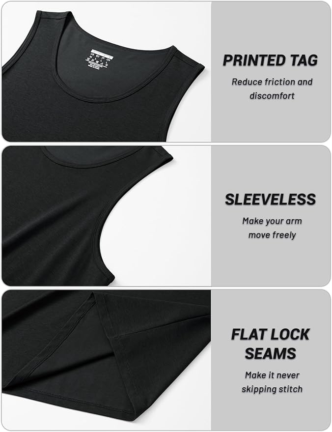 Cotrasen Men's Tank Top UPF 50+ Sleeveless Shirt Cotton Moisture Wicking Casual Gym Workout Shirts Cooling Muscle Tee Shirt