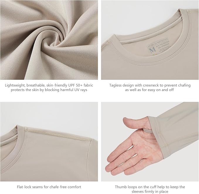 Men’s UPF 50+ Long Sleeve Performance T-Shirts Permanent UV Protective Quick Dry for Everyday Hiking Fishing Beach