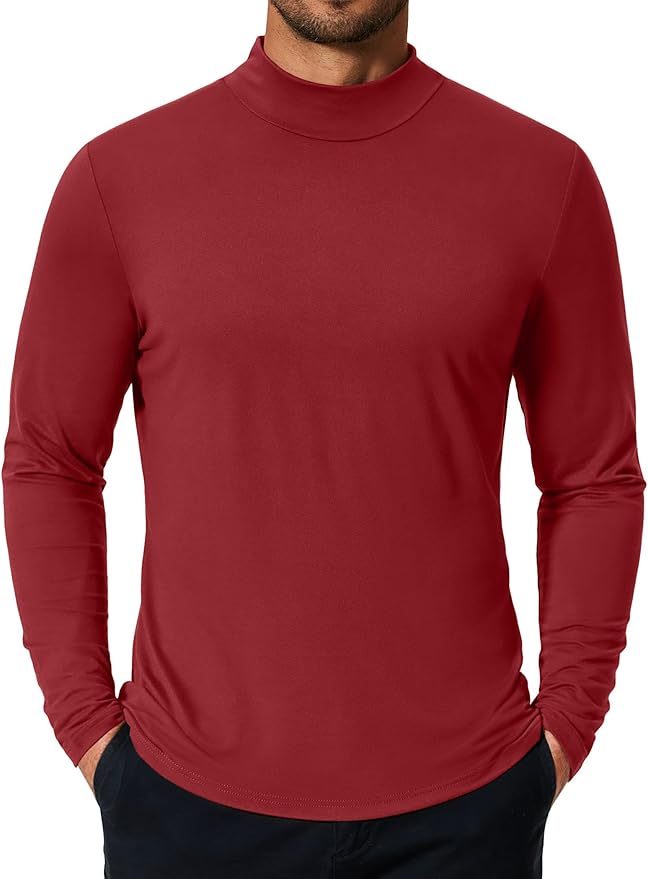 COOFANDY Mens Mock Turtleneck T-Shirts Long Sleeve Solid Color Tees Shirts Basic Casual Slim Fit Pullover T Shirts