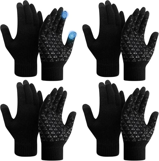 SATINIOR 4 Pairs Winter Gloves for Men Knit Warm Lining Cold Weather Gloves with Anti Slip Grips Touch Screen Texting Mittens