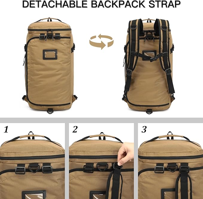 Large Travel Duffle Bag Backpack for Men Women 70L Big Sports Gym Bag with Shoe Compartment Heavy Duty Duffel Bags with Padded Straps for Weekend Overnight Camping, Brown