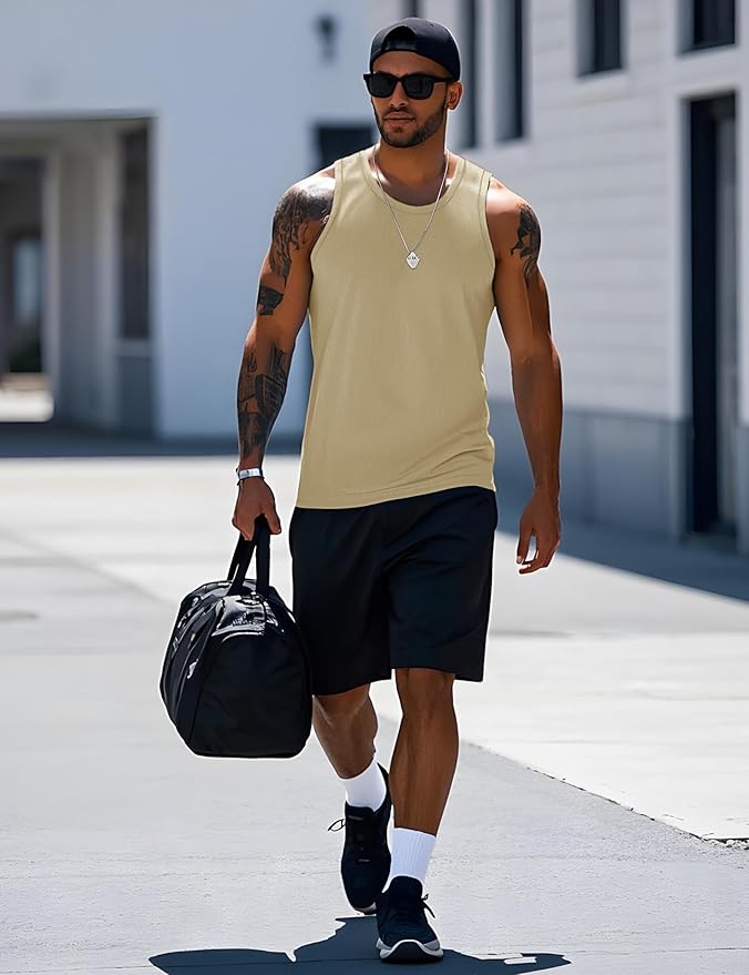 MAGCOMSEN Mens Workout Tank Tops Undershirt Cotton Muscle Athletic Sleeveless Shirts for Gym