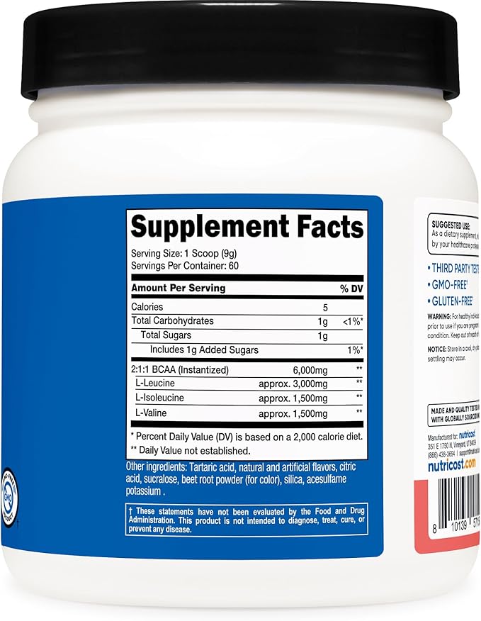 Nutricost BCAA Powder 2:1:1 (Watermelon) - 60 Servings