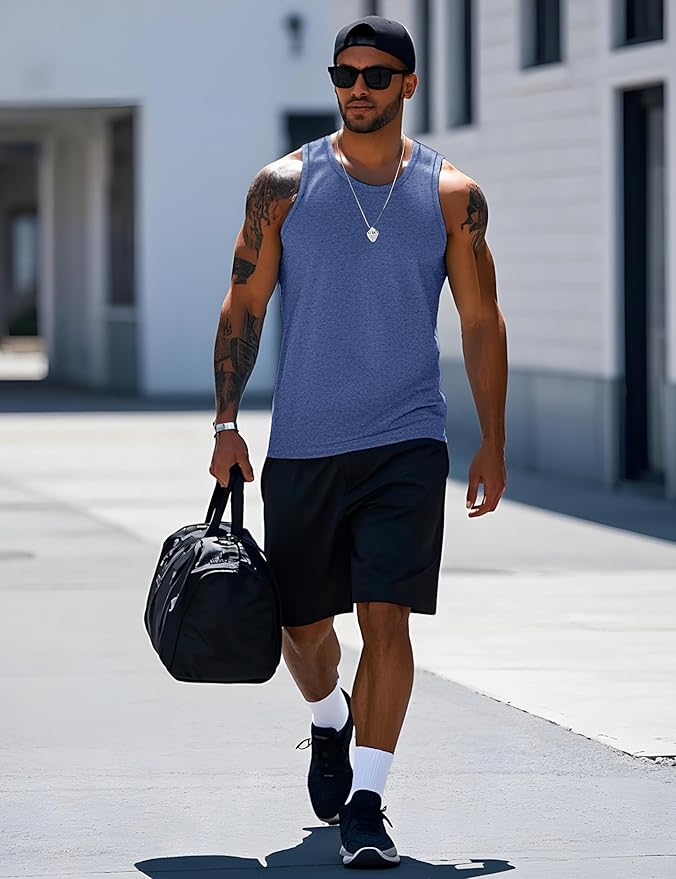 MAGCOMSEN Mens Workout Tank Tops Undershirt Cotton Muscle Athletic Sleeveless Shirts for Gym